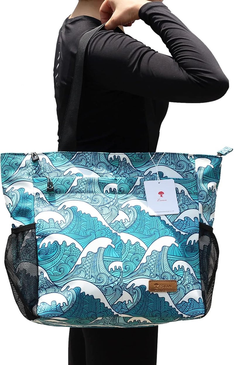 ESVAN Original Floral Tote Bag Large Shoulder Bag with Multi Pockets for Gym Travel Beach Daily Bags - Image 5